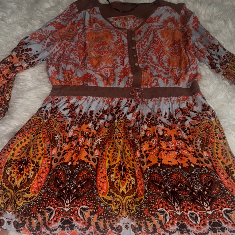 Miss Me Orange Red Long Sleeve Peplum Sundress